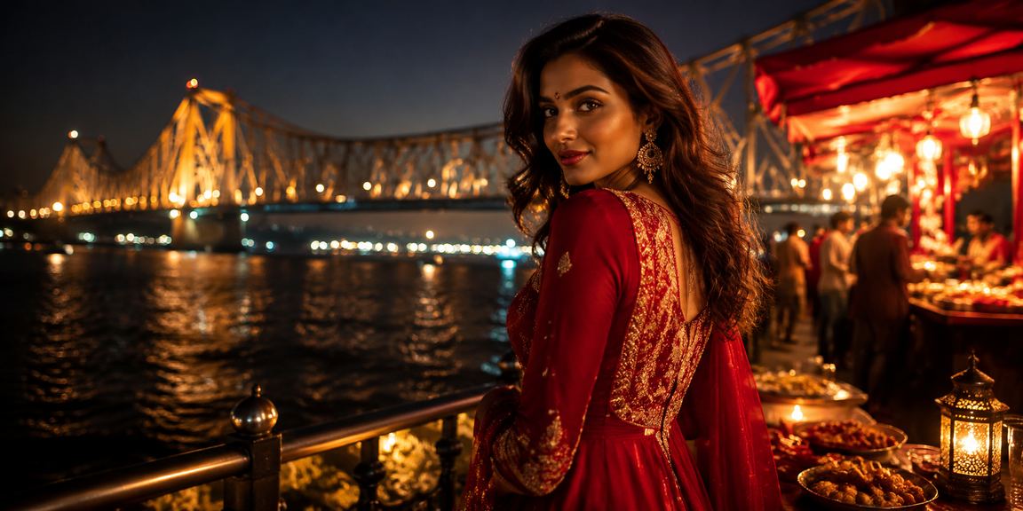 Kolkata Howrah bridge with entertainment and casino lights